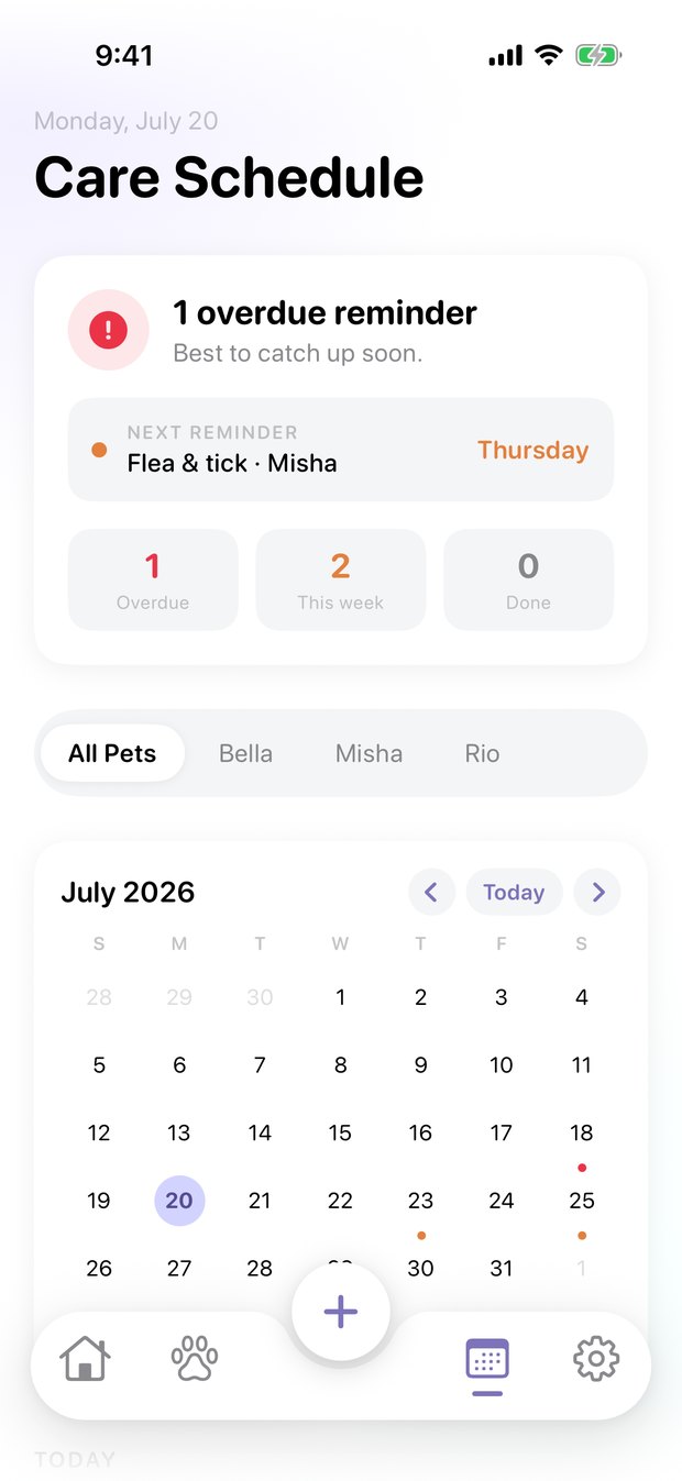 Care schedule calendar